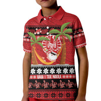French Polynesia Christmas Kid Polo Shirt Tiare Chilling Santa Oaoa I teie Noera - Polynesian Pride