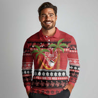 French Polynesia Christmas Long Sleeve Polo Shirt Tiare Chilling Santa Oaoa I teie Noera - Polynesian Pride