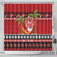 French Polynesia Christmas Shower Curtain Tiare Chilling Santa Oaoa I teie Noera - Polynesian Pride