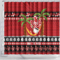 French Polynesia Christmas Shower Curtain Tiare Chilling Santa Oaoa I teie Noera - Polynesian Pride