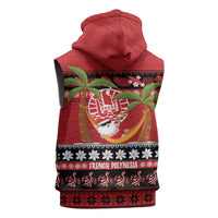 French Polynesia Christmas Sleeveless Hoodie Tiare Chilling Santa Oaoa I teie Noera - Polynesian Pride