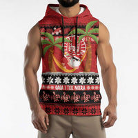 French Polynesia Christmas Sleeveless Hoodie Tiare Chilling Santa Oaoa I teie Noera - Polynesian Pride