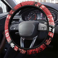 French Polynesia Christmas Steering Wheel Cover Tiare Chilling Santa Oaoa I teie Noera - Polynesian Pride