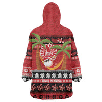 French Polynesia Christmas Wearable Blanket Hoodie Tiare Chilling Santa Oaoa I teie Noera - Polynesian Pride