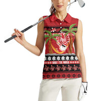French Polynesia Christmas Women Sleeveless Polo Shirt Tiare Chilling Santa Oaoa I teie Noera - Polynesian Pride