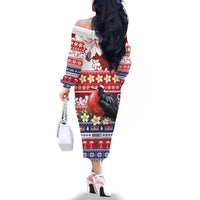 Kiribati Christmas Family Matching Off The Shoulder Long Sleeve Dress and Hawaiian Shirt Frigatebird Santa Tekeraoi n te Kiritimati - Polynesian Pride
