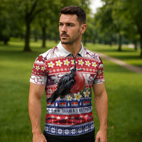 Kiribati Christmas Zipper Polo Shirt Frigatebird Santa Tekeraoi n te Kiritimati - Polynesian Pride