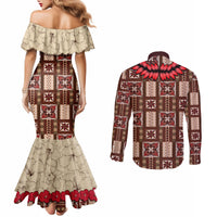 Samoa Siapo Couples Matching Mermaid Dress and Long Sleeve Button Shirt Tapa Pattern Mix Ula Fala Hibiscus LT14 - Polynesian Pride