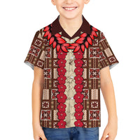 Samoa Siapo Family Matching Short Sleeve Bodycon Dress and Hawaiian Shirt Tapa Pattern Mix Ula Fala Hibiscus LT14 Son's Shirt Brown - Polynesian Pride