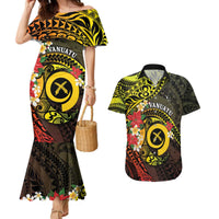 Vanuatu Christmas Couples Matching Mermaid Dress and Hawaiian Shirt Vanuatuan Pig Tusk - Meri Krismas! LT14 Black - Polynesian Pride