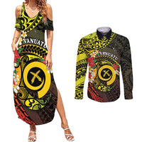 Vanuatu Christmas Couples Matching Summer Maxi Dress and Long Sleeve Button Shirt Vanuatuan Pig Tusk - Meri Krismas!