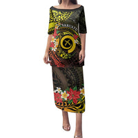 Vanuatu Christmas Family Matching Puletasi and Hawaiian Shirt Vanuatuan Pig Tusk - Meri Krismas! LT14 Mom's Dress Black - Polynesian Pride