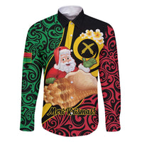 Vanuatu Christmas Family Matching Long Sleeve Bodycon Dress and Hawaiian Shirt Vanuatuan Conch Shell - Meri Krismas! LT14 Dad's Shirt - Long Sleeve Black - Polynesian Pride