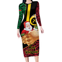 Vanuatu Christmas Family Matching Long Sleeve Bodycon Dress and Hawaiian Shirt Vanuatuan Conch Shell - Meri Krismas! LT14 Mom's Dress Black - Polynesian Pride