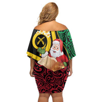 Vanuatu Christmas Family Matching Off Shoulder Short Dress and Hawaiian Shirt Vanuatuan Conch Shell - Meri Krismas!