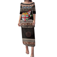 Fiji Christmas Family Matching Puletasi and Hawaiian Shirt Fijian Masi Marau na Kerisimasi! - Brown LT14 Mom's Dress Brown - Polynesian Pride