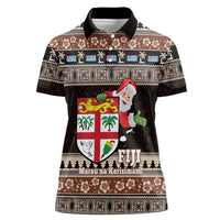 Fiji Christmas Women Polo Shirt Fijian Masi Marau na Kerisimasi! - Brown LT14 Female Brown - Polynesian Pride