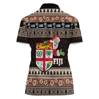 Fiji Christmas Women Polo Shirt Fijian Masi Marau na Kerisimasi! - Brown LT14 - Polynesian Pride