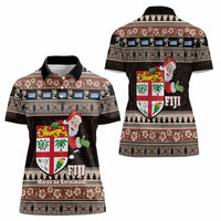 Fiji Christmas Women Polo Shirt Fijian Masi Marau na Kerisimasi! - Brown LT14 - Polynesian Pride