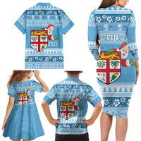 Fiji Christmas Family Matching Long Sleeve Bodycon Dress and Hawaiian Shirt Fijian Masi Marau na Kerisimasi! - Blue