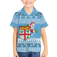 Fiji Christmas Family Matching Puletasi and Hawaiian Shirt Fijian Masi Marau na Kerisimasi! - Blue LT14 Son's Shirt Blue - Polynesian Pride