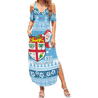 Fiji Christmas Family Matching Summer Maxi Dress and Hawaiian Shirt Fijian Masi Marau na Kerisimasi! - Blue