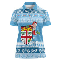 Fiji Christmas Women Polo Shirt Fijian Masi Marau na Kerisimasi! - Blue LT14 Female Blue - Polynesian Pride