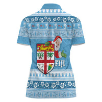 Fiji Christmas Women Polo Shirt Fijian Masi Marau na Kerisimasi! - Blue LT14 - Polynesian Pride
