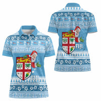 Fiji Christmas Women Polo Shirt Fijian Masi Marau na Kerisimasi! - Blue LT14 - Polynesian Pride