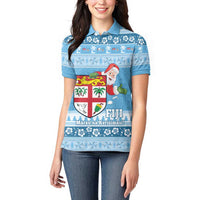 Fiji Christmas Women Polo Shirt Fijian Masi Marau na Kerisimasi! - Blue LT14 - Polynesian Pride
