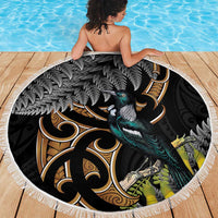 Aotearoa Kowhai Tui Bird Beach Blanket Maori Ngaru With Silver Fern