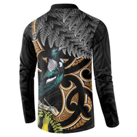 Aotearoa Kowhai Tui Bird Button Sweatshirt Maori Ngaru With Silver Fern LT14 - Polynesian Pride