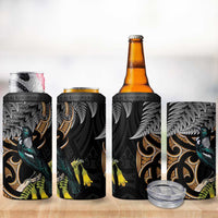 Aotearoa Kowhai Tui Bird 4 in 1 Can Cooler Tumbler Maori Ngaru With Silver Fern