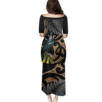 Aotearoa Kowhai Tui Bird Family Matching Puletasi and Hawaiian Shirt Maori Ngaru With Silver Fern LT14 - Polynesian Pride