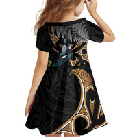 Aotearoa Kowhai Tui Bird Family Matching Short Sleeve Bodycon Dress and Hawaiian Shirt Maori Ngaru With Silver Fern LT14 - Polynesian Pride