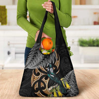 Aotearoa Kowhai Tui Bird Grocery Bag Maori Ngaru With Silver Fern