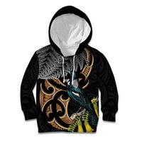 Aotearoa Kowhai Tui Bird Kid Hoodie Maori Ngaru With Silver Fern