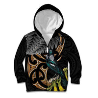 Aotearoa Kowhai Tui Bird Kid Hoodie Maori Ngaru With Silver Fern