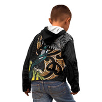 Aotearoa Kowhai Tui Bird Kid Hoodie Maori Ngaru With Silver Fern