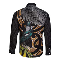 Aotearoa Kowhai Tui Bird Long Sleeve Button Shirt Maori Ngaru With Silver Fern LT14 - Polynesian Pride