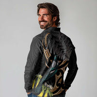 Aotearoa Kowhai Tui Bird Long Sleeve Polo Shirt Maori Ngaru With Silver Fern