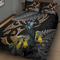 Aotearoa Kowhai Tui Bird Quilt Bed Set Maori Ngaru With Silver Fern