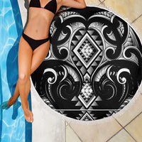 Black Ngaru Taniko With Aotearoa Maori Tattoo Beach Blanket