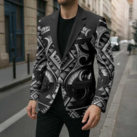 Black Ngaru Taniko With Aotearoa Maori Tattoo Blazer - Polynesian Pride