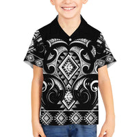 Black Ngaru Taniko With Aotearoa Maori Tattoo Family Matching Long Sleeve Bodycon Dress and Hawaiian Shirt LT14 Son's Shirt Black - Polynesian Pride