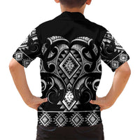 Black Ngaru Taniko With Aotearoa Maori Tattoo Family Matching Off Shoulder Short Dress and Hawaiian Shirt