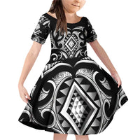 Black Ngaru Taniko With Aotearoa Maori Tattoo Family Matching Off Shoulder Short Dress and Hawaiian Shirt