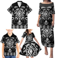 Black Ngaru Taniko With Aotearoa Maori Tattoo Family Matching Puletasi and Hawaiian Shirt LT14 - Polynesian Pride
