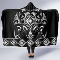 Black Ngaru Taniko With Aotearoa Maori Tattoo Hooded Blanket