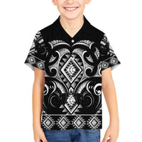 Black Ngaru Taniko With Aotearoa Maori Tattoo Kid Hawaiian Shirt